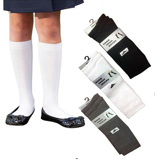 3 Pairs Knee High Socks Black Grey & White