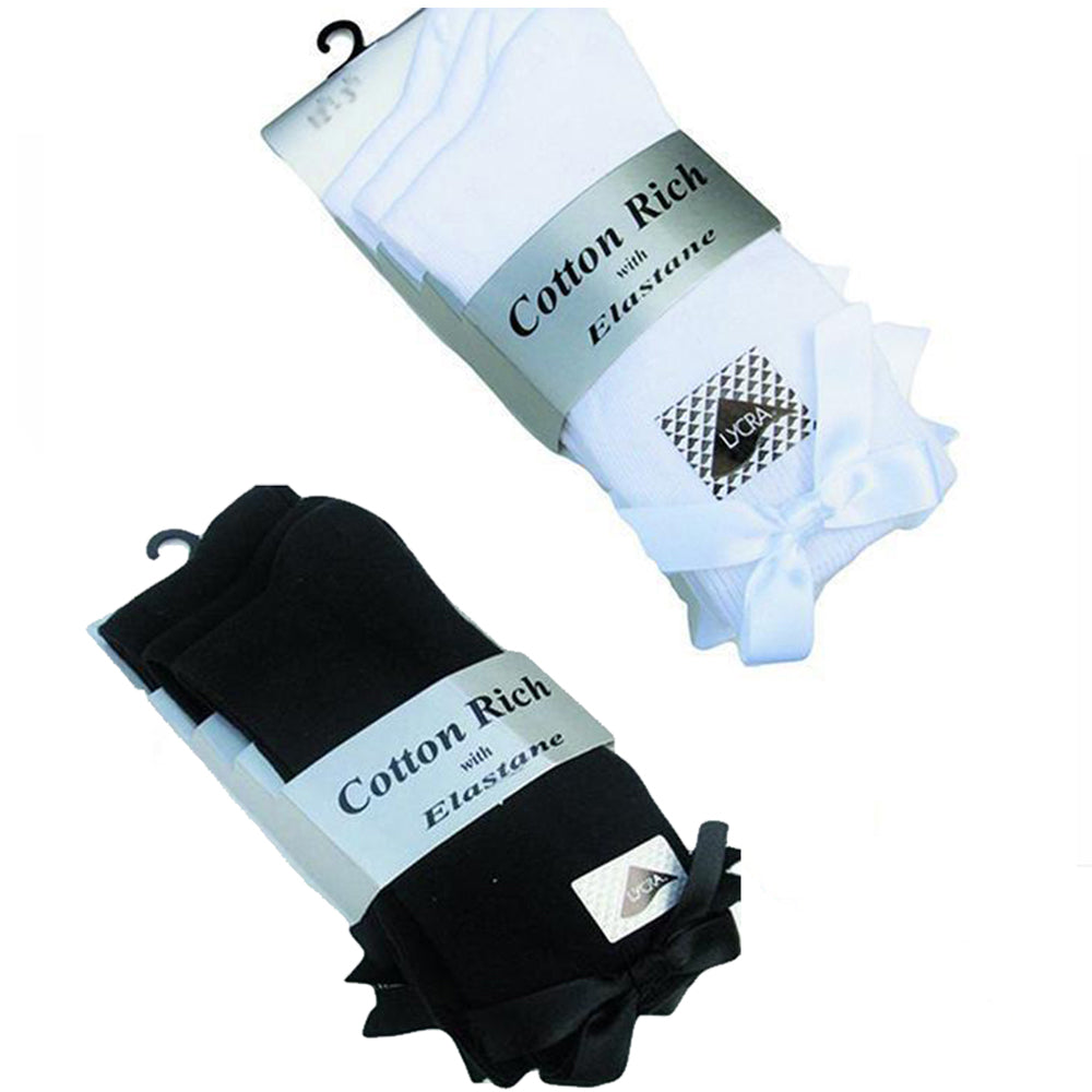 3 Pairs Ankle Socks With a Bow Cotton Rich Black & White