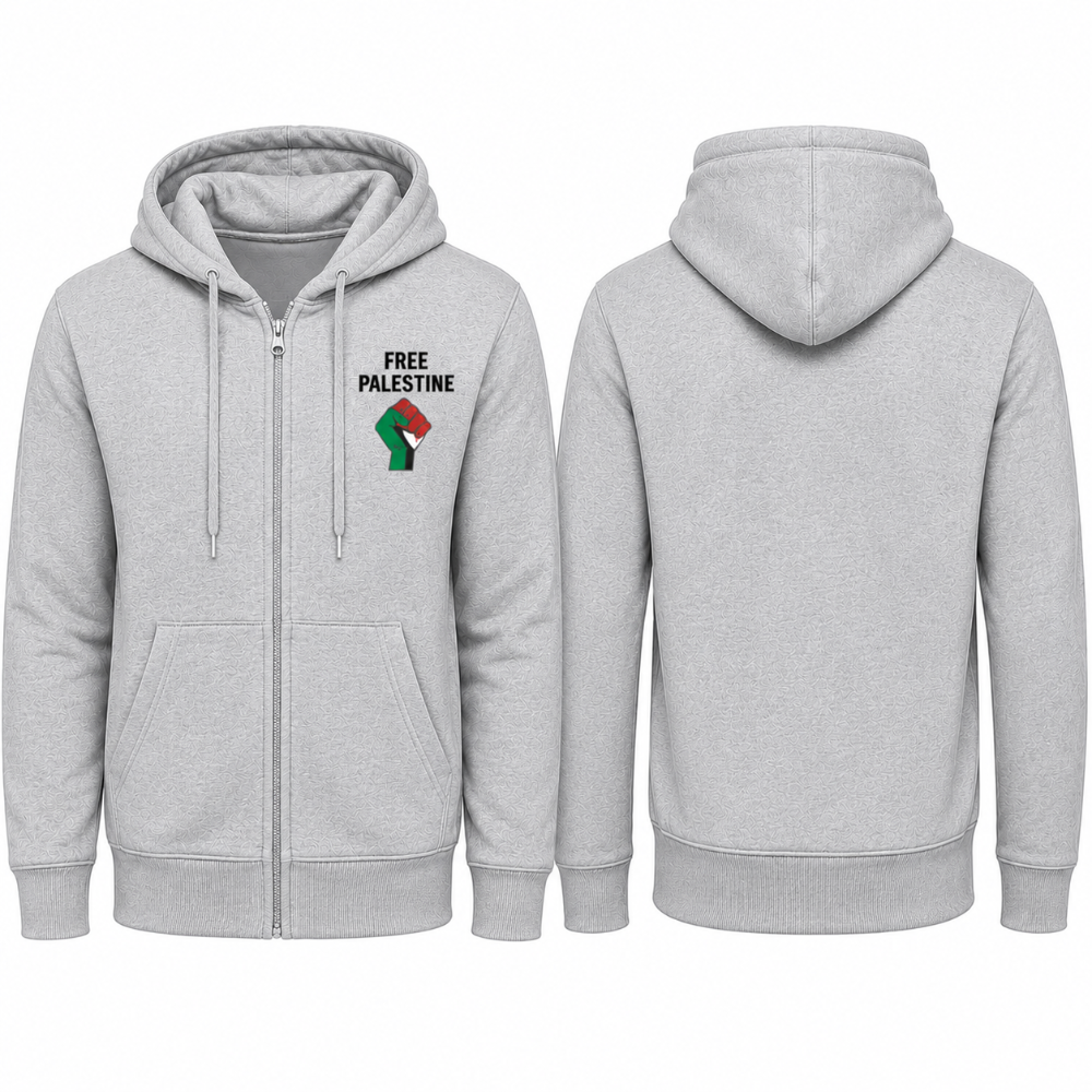 Zip Hoodie With Free Palestine Embroidered
