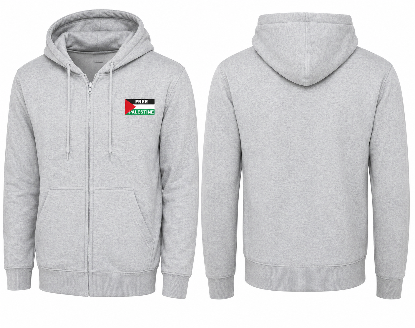 Zip Hoodie With Free Palestine Embroidered Flag Patch