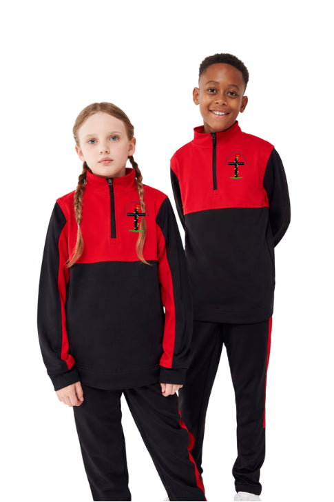 St Thomas - 1/4 Zip Sweatshirt - Black/Red