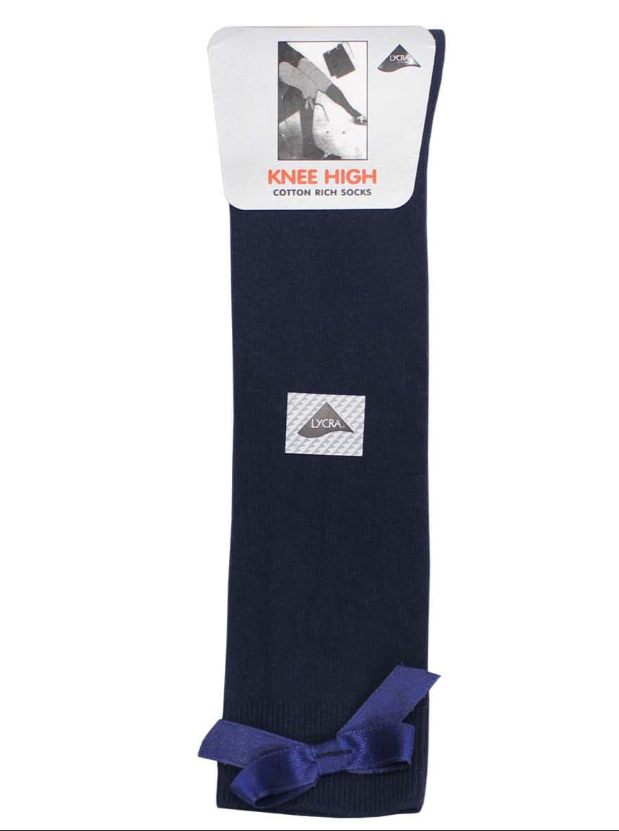 3 Pairs Knee High Bow Socks Navy & Grey