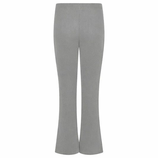 Girls Flared Trousers Stretch Elastic Waist Bootcut School Pants Black & Grey