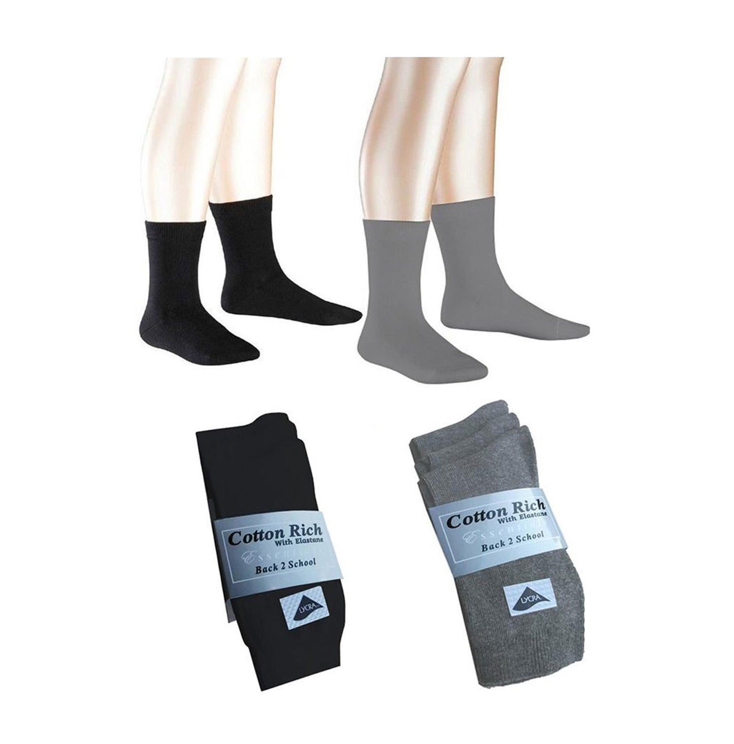 3 Pairs Short Ankle Socks Cotton Rich Black & Grey