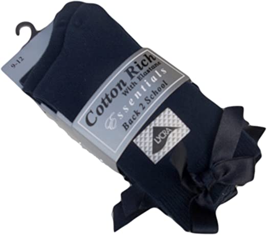 3 x Pairs Girls Ankle Socks With a Bow Cotton Rich Navy