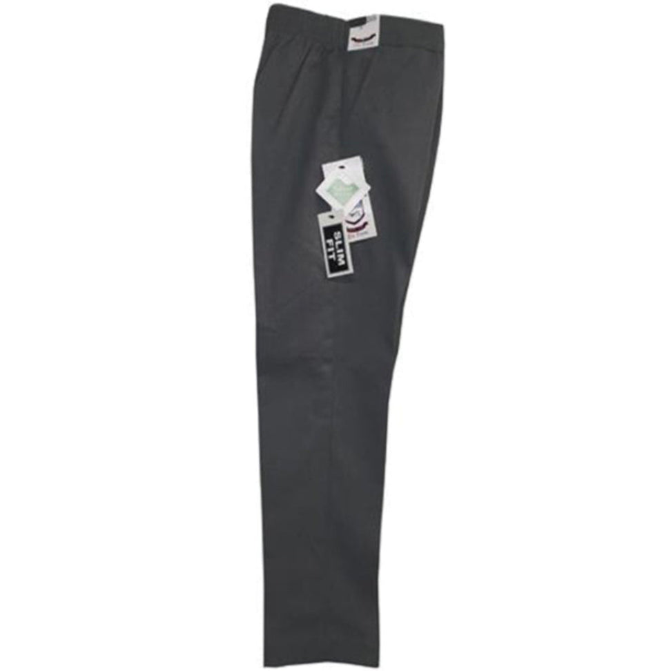Boys Junior Slim Fit Trousers Half Elasticated Black & Grey