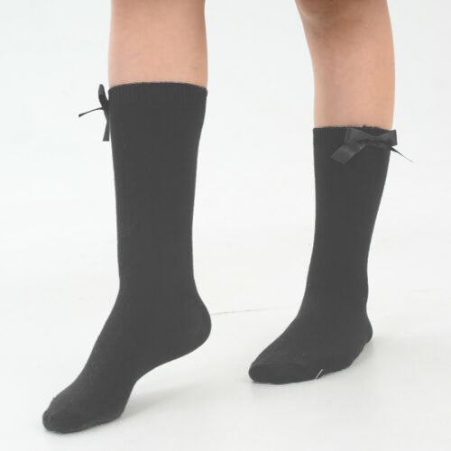 3 x Pairs Girls Ankle Socks With a Bow Cotton Rich Black & Grey