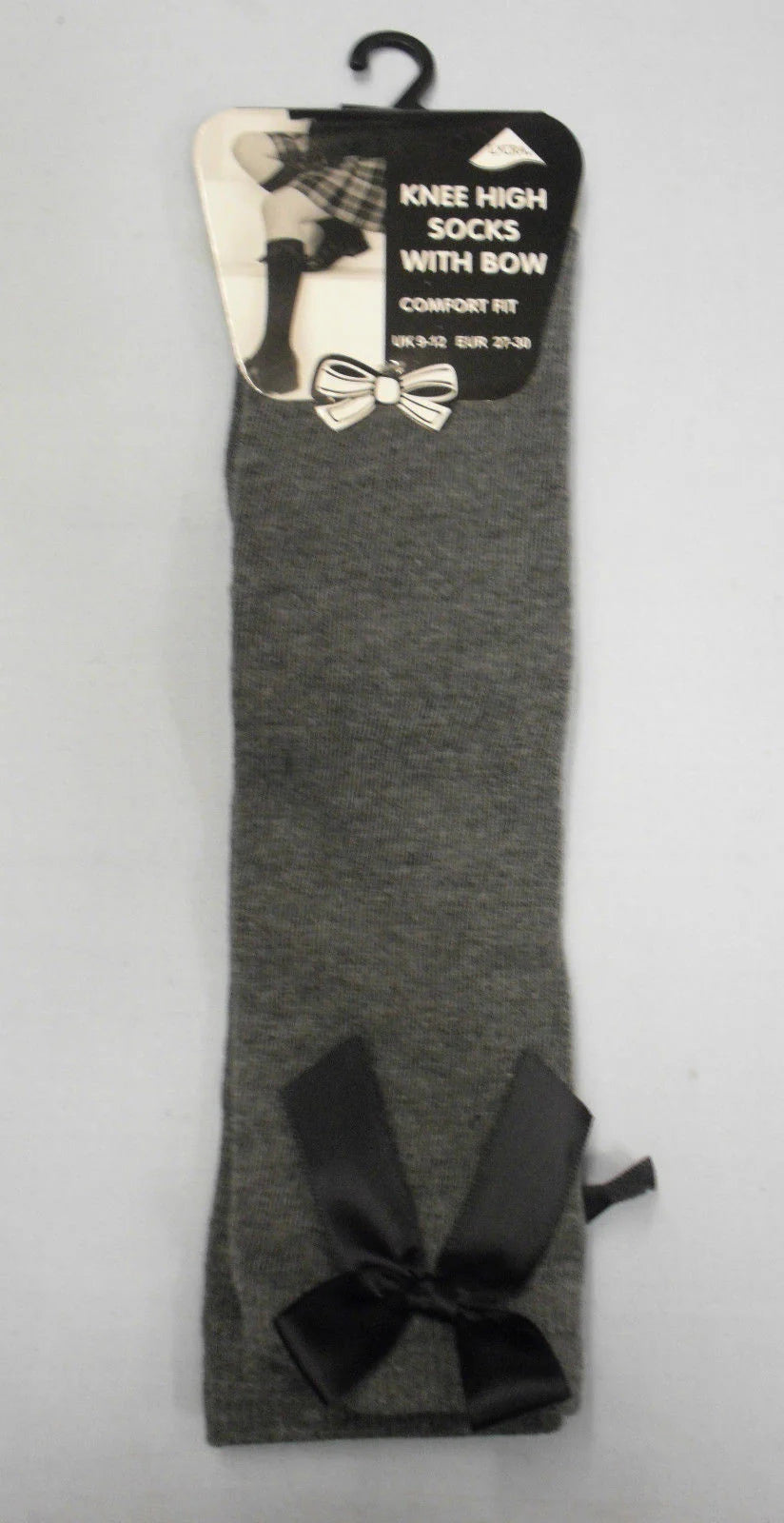 3 Pairs Knee High Bow Socks Navy & Grey