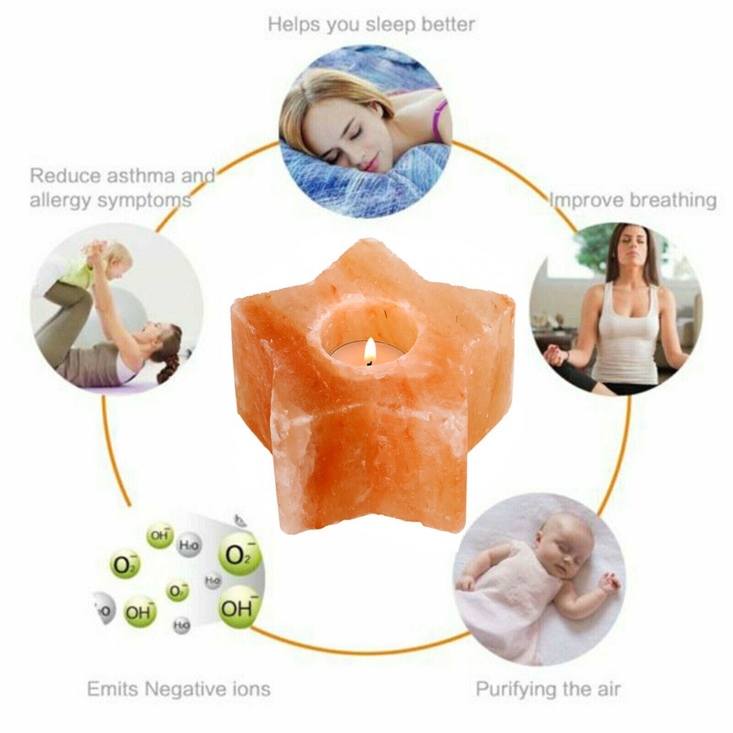 Himalayan Star Shape Pink Rock Crystal Tea Light Candle Holder Mother's Day Gift