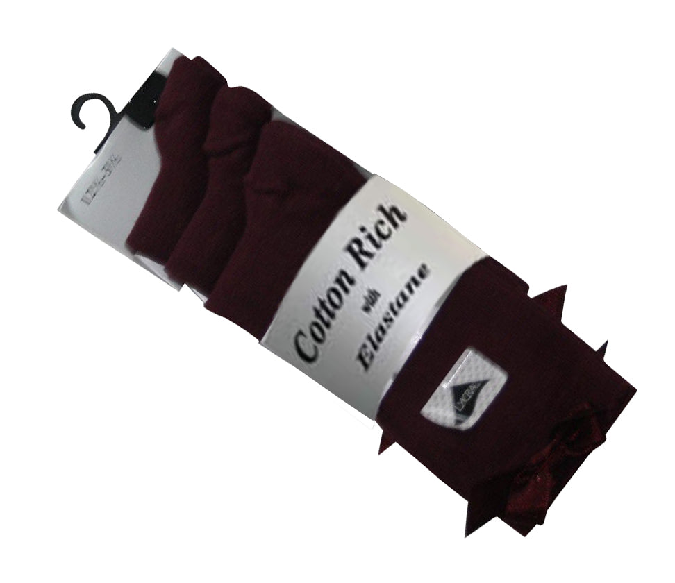 3 x Pairs Girls Ankle Socks With a Bow Cotton Rich