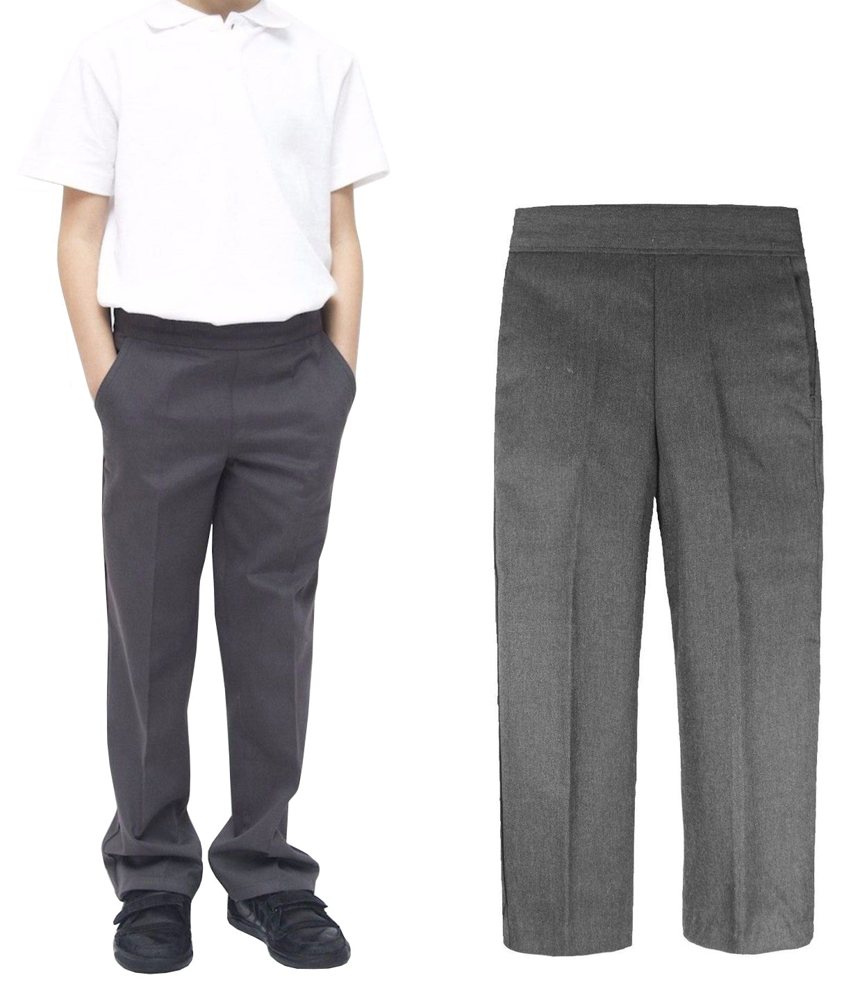 Boys Slim Fit Pull Up Trouser Black Or Grey
