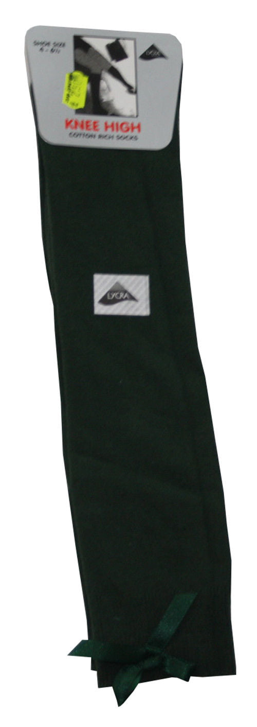 3 Pairs Knee High Bow Socks Black White & Green