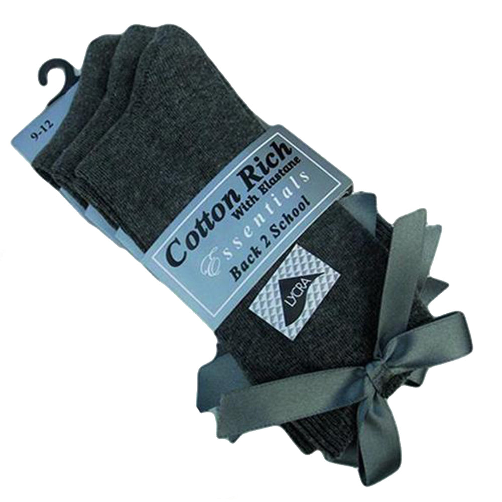 3 x Pairs Girls Ankle Socks With a Bow Cotton Rich Grey