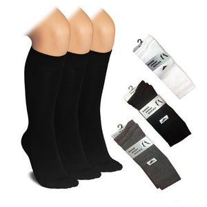 3 Pairs Knee High Socks Black White & Grey