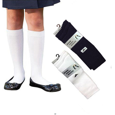 3 Pairs Girls Knee High Socks Navy & White