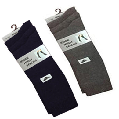 3 Pairs Girls Knee High Socks Navy & Grey