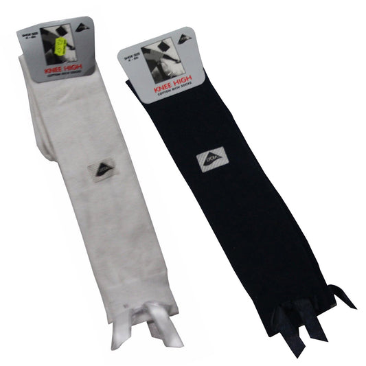 3 Pairs Knee High Bow Socks Navy & White