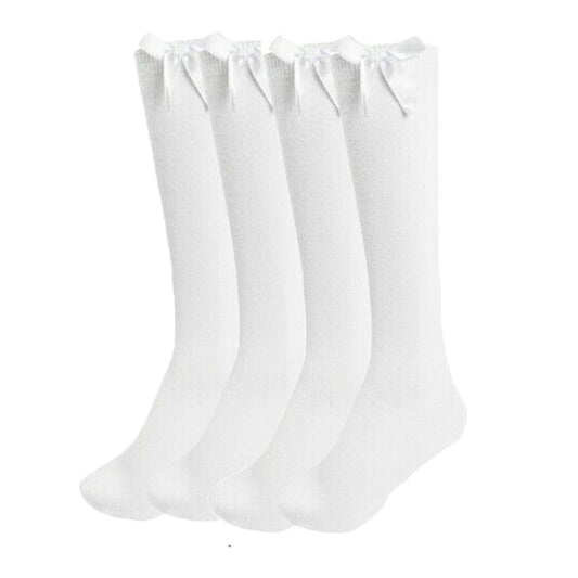 3 Pairs Knee High Bow Socks White