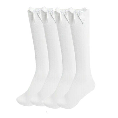 3 Pairs Knee High Bow Socks Girls White