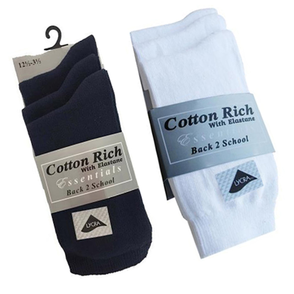 3 Pairs Short Ankle Socks Cotton Rich Navy & White