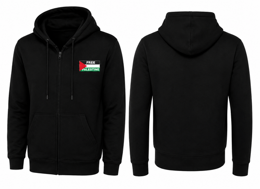 Zip Hoodie With Free Palestine Embroidered Flag Patch
