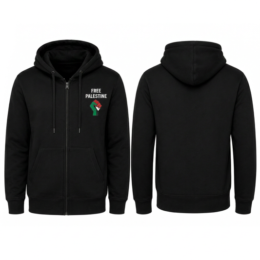 Zip Hoodie With Free Palestine Embroidered