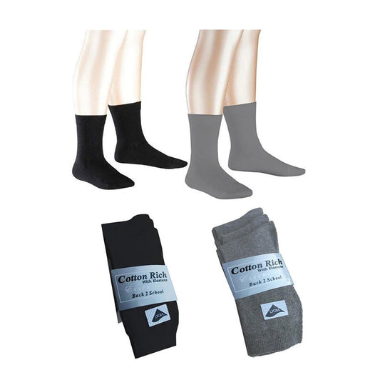 3 Pairs Short Ankle Socks Cotton Rich Black & Grey