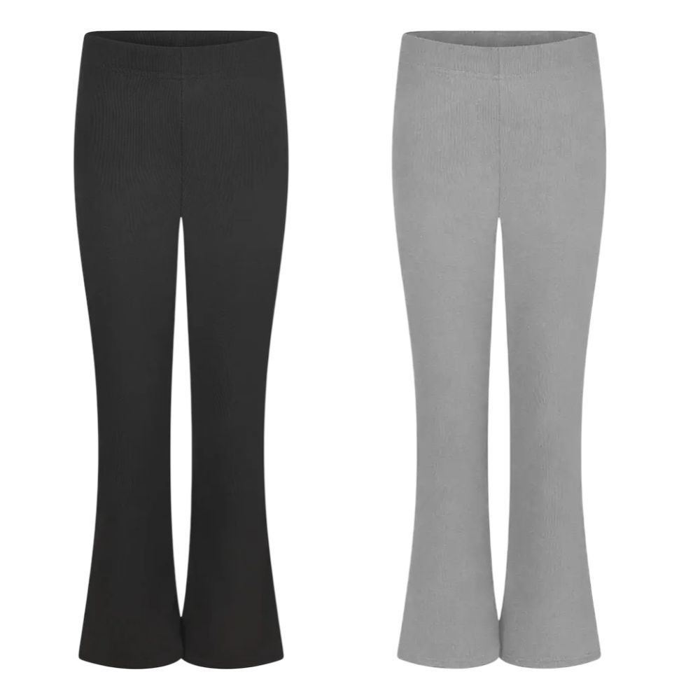 Girls Flared Trousers Stretch Elastic Waist Bootcut School Pants Black & Grey
