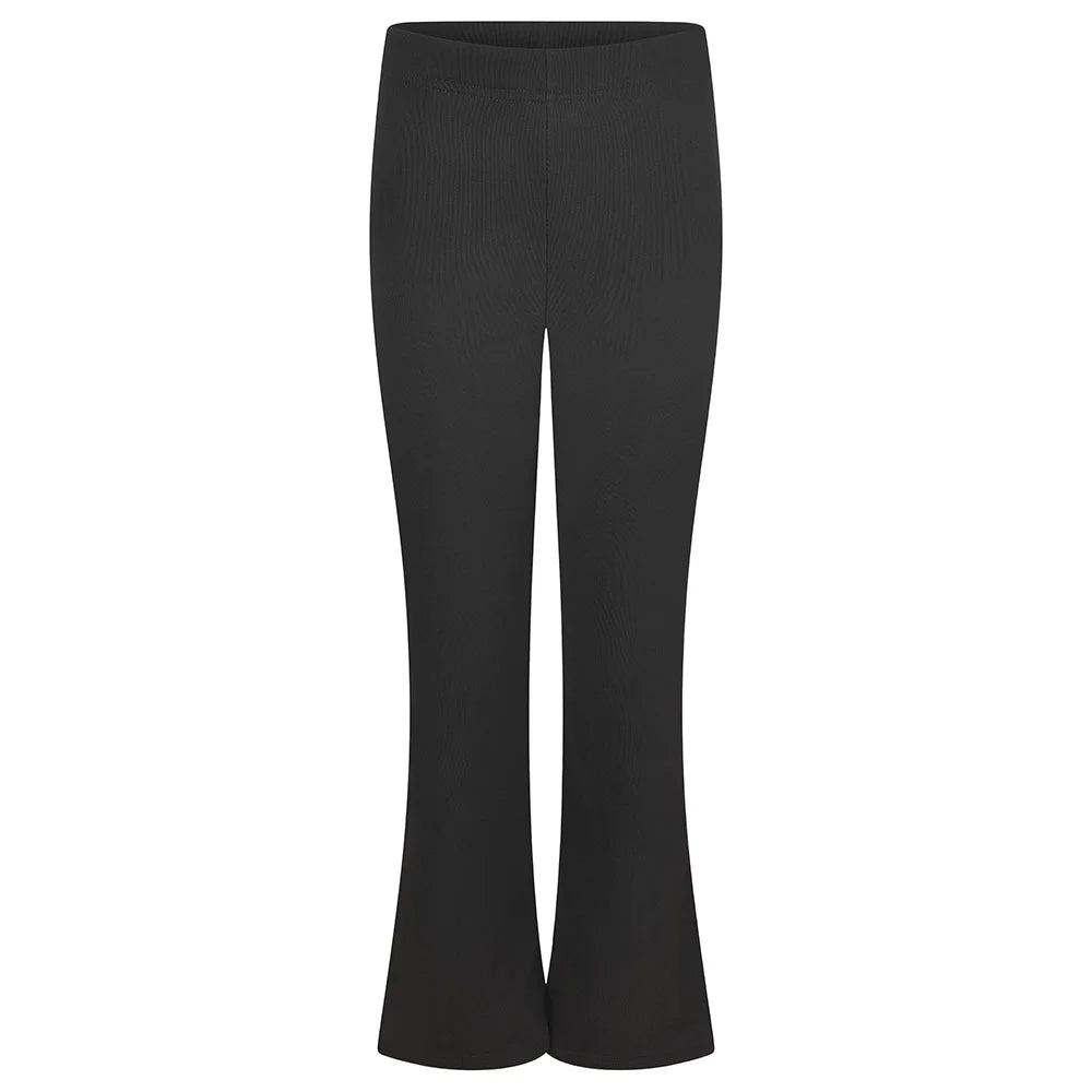 Girls Flared Trousers Stretch Elastic Waist Bootcut School Pants Black & Grey