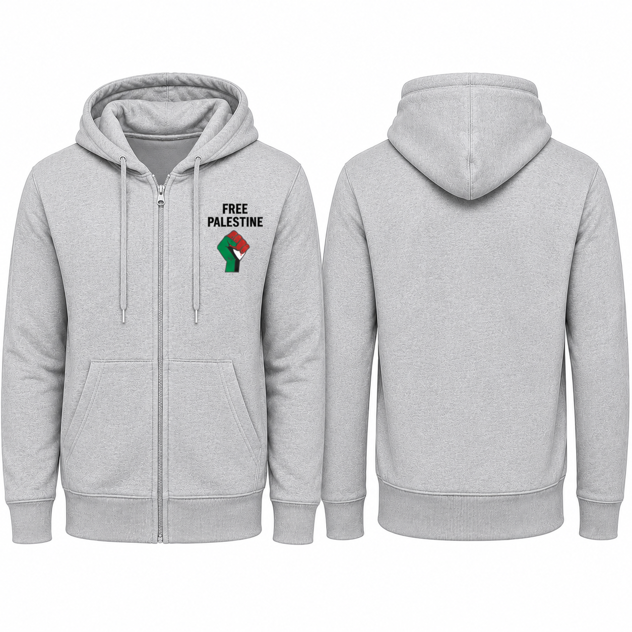 Zip Hoodie With Free Palestine Embroidered