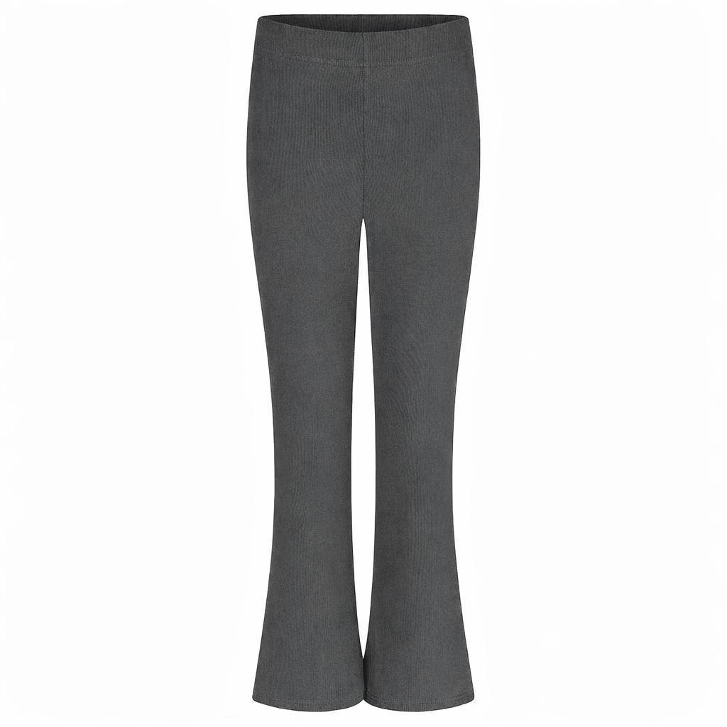 Girls Flared Trousers Stretch Elastic Waist Bootcut School Pants Grey