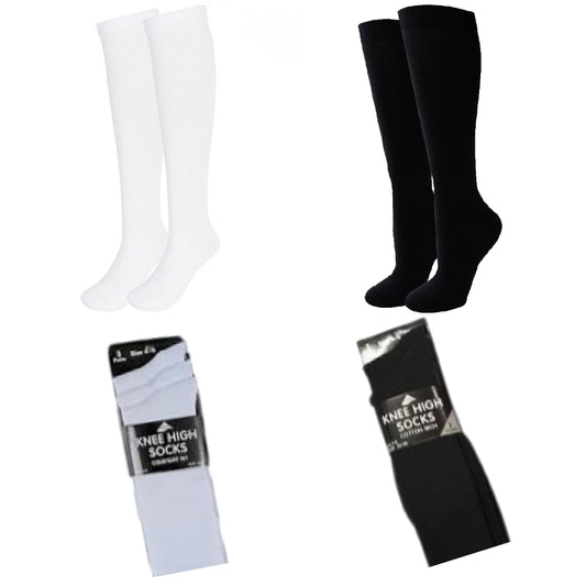 3 Pairs Knee High Socks Black & White