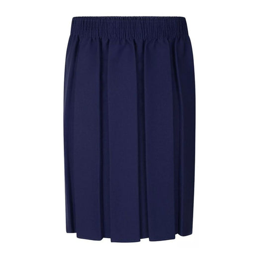 Navy Box Pleated Skirt Fully Elasticated