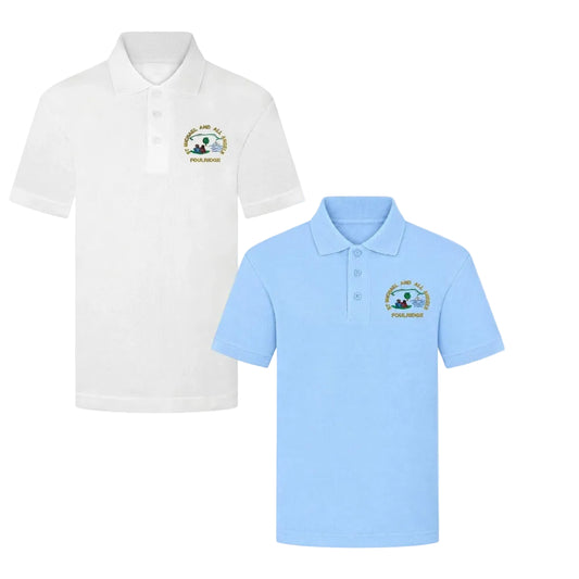 ST. Michael & Angels Primary Polo Shirt White & Pale Blue