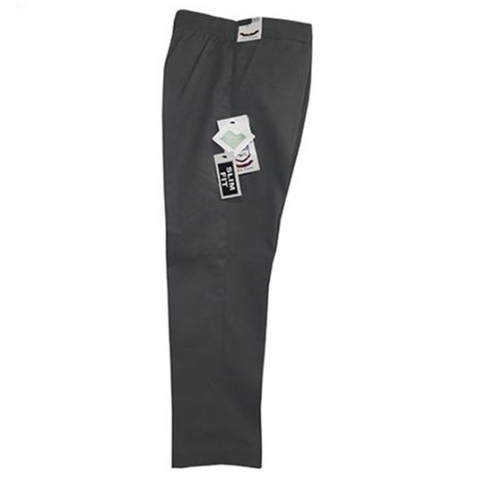 Boys Grey Junior Slim Fit Trousers Half Elasticated