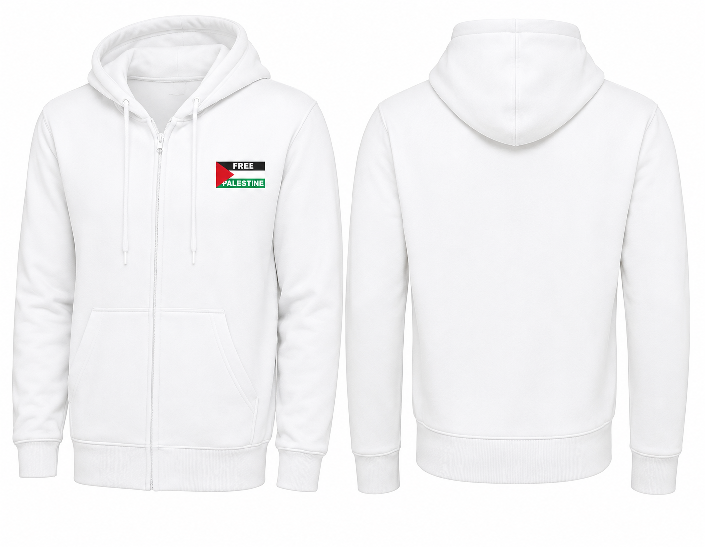 Zip Hoodie With Free Palestine Embroidered Flag Patch