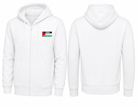 Zip Hoodie With Free Palestine Embroidered Flag Patch