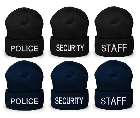 Beanie Knit Hat With Security, Police, Staff Embroidery