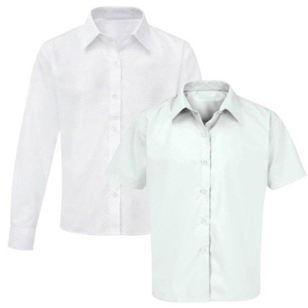 White School Blouse/ Shirt Long or Short Sleeved Twin Pack