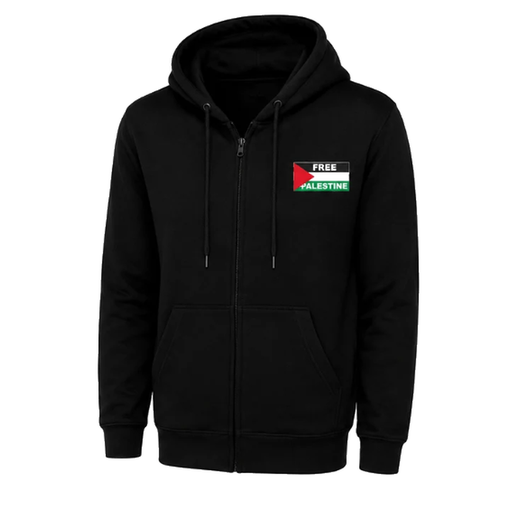 Zip Hoodie With Free Palestine Embroidered Flag Patch