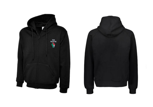 Zip Hoodie With Free Palestine Embroidered