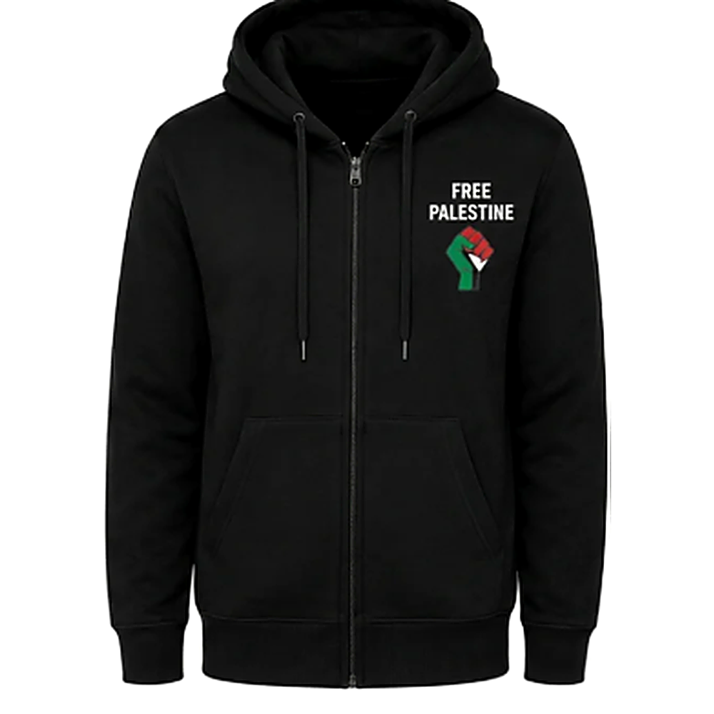 Zip Hoodie With Free Palestine Embroidered