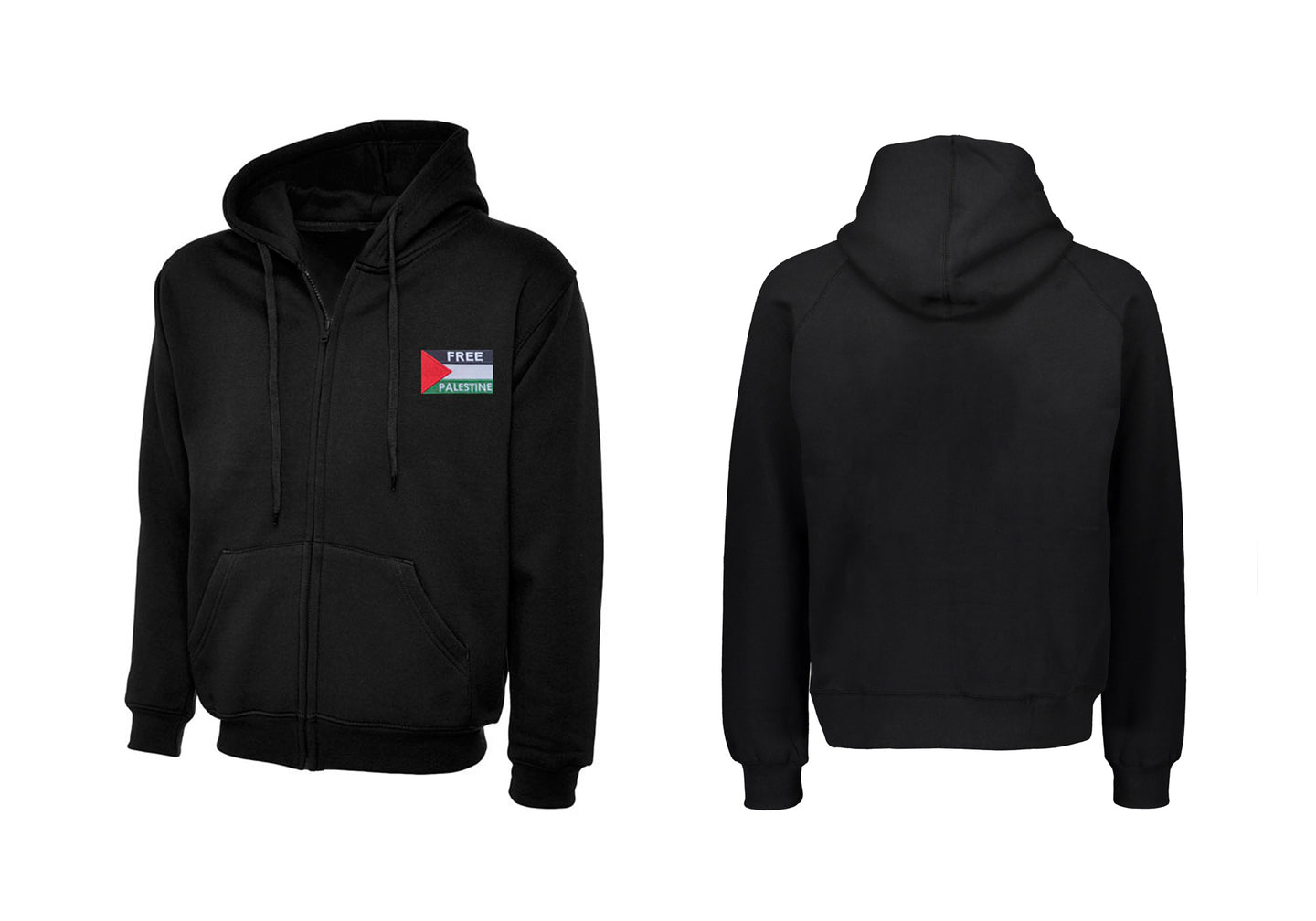 Zip Hoodie With Free Palestine Embroidered Flag Patch