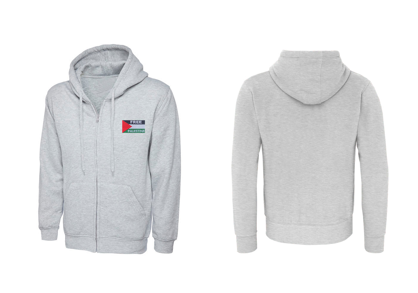 Zip Hoodie With Free Palestine Embroidered Flag Patch