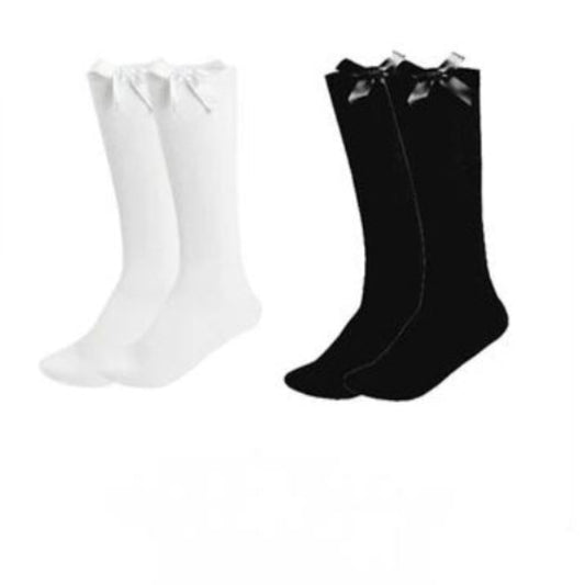 3 Pairs Knee High Bow Socks Black & White