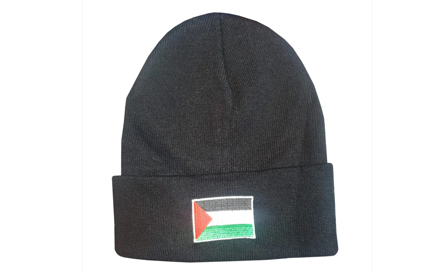 Free Palestine Cuffed Beanie Knit Hat Black Flag