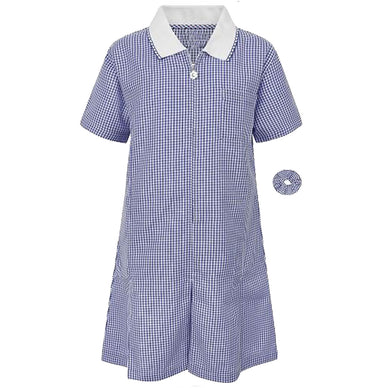 Gingham Summer School Girls Dress Navy