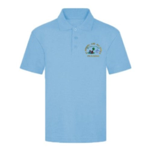 ST. Michael & Angels Primary Polo Shirt White & Light Blue