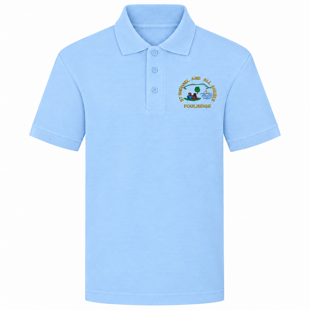 ST. Michael & Angels Primary Polo Shirt White & Pale Blue
