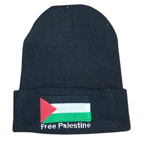Free Palestine Knitted Beanie Hat Embroidered Flag Patch